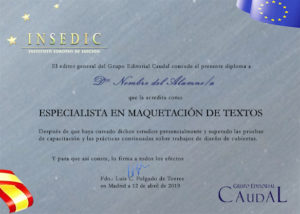 Diploma de los cursos de maquetación de INSEDIC